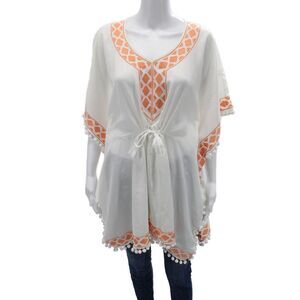 Mott 50 Women Kimono Sleeveless V-Neck Geometric White Polyester Size S